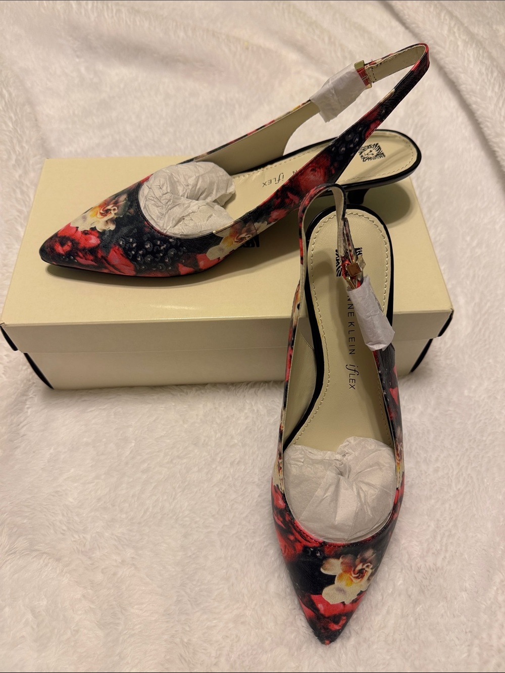 Anne Klein Leather Floral Pointed-Toe Slingback
